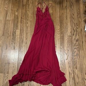 Free People Adella Red Lace Maxi Dress Size Small